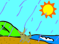 Creepy pikachu at beach in rain!